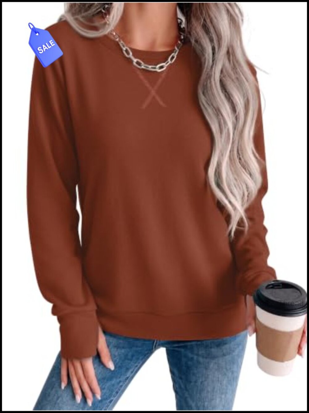 Women's Crewneck Sweatshirt Long Sleeve Thumb Hole Pullover Casual Fall Top